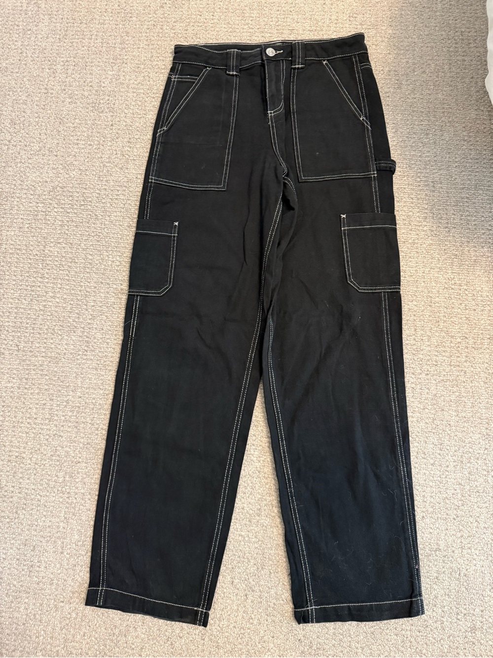 Garage Black Cargo Pants with White Contrast Stitching